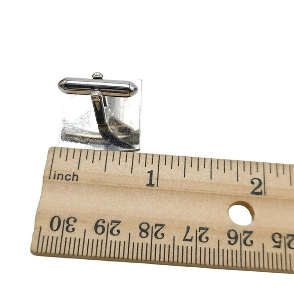 Textured Square Cufflinks Silver Tone Vintage Unisex - Picture 4 of 4